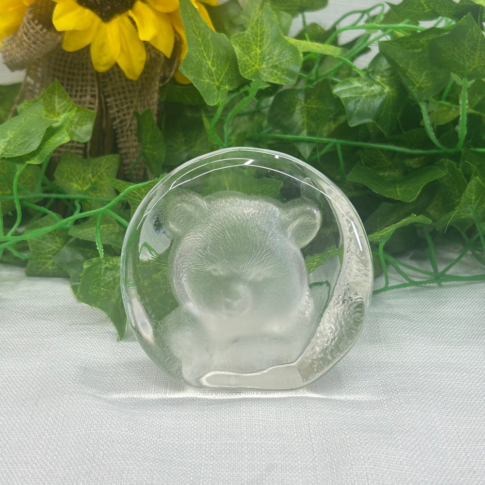 Vintage Crystal Zajecar Bear Head Paperweight Clear Frosted 24% Led Crystal